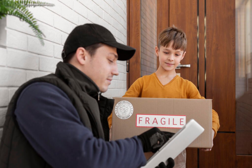 courier delivering parcel client